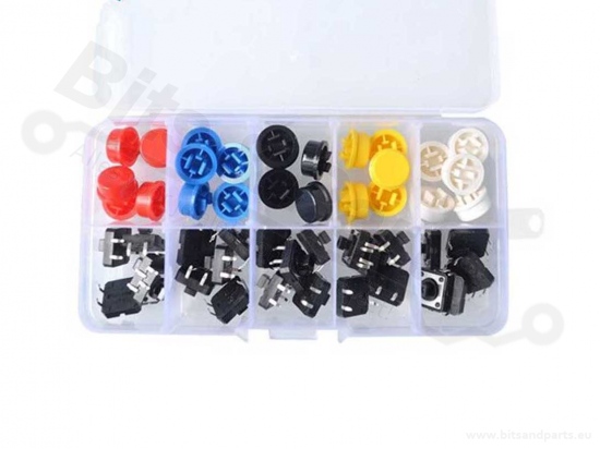 Microswitch drukknop (maakcontact) 12x12mm set van 25 stuks